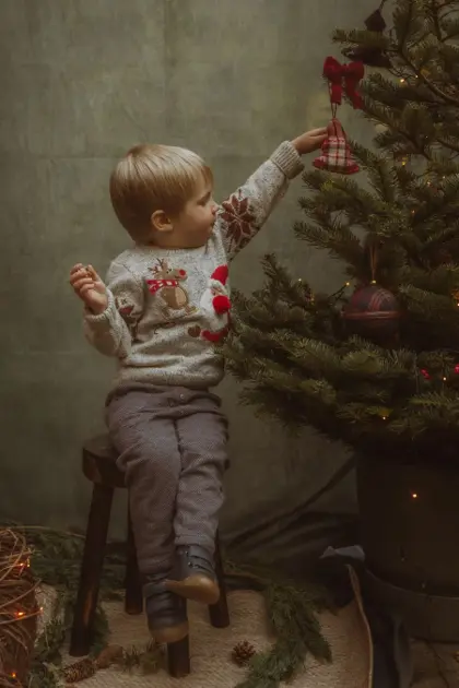 Child decorating the Christmas tree