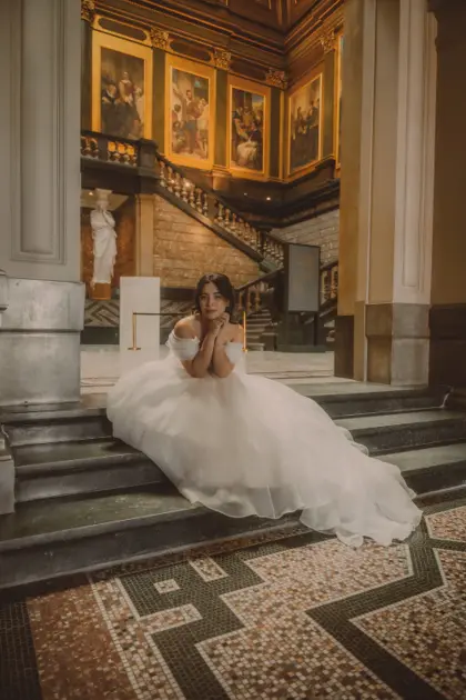 Bride on palace stairs