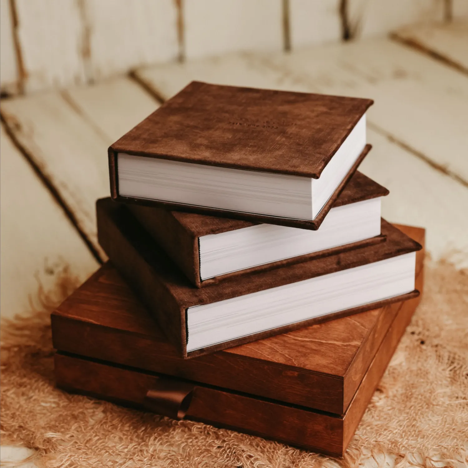 Stack of brown albums